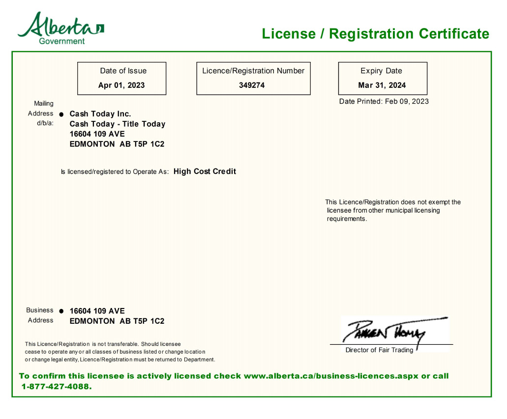 High Cost Credit License Alberta